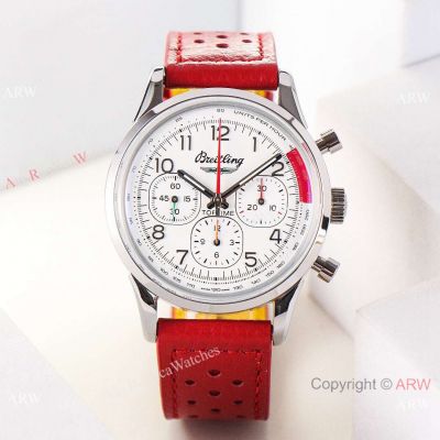 Swiss Made Breitling Top Time Ford Thunderbird White Arabic Red Leather Strap
